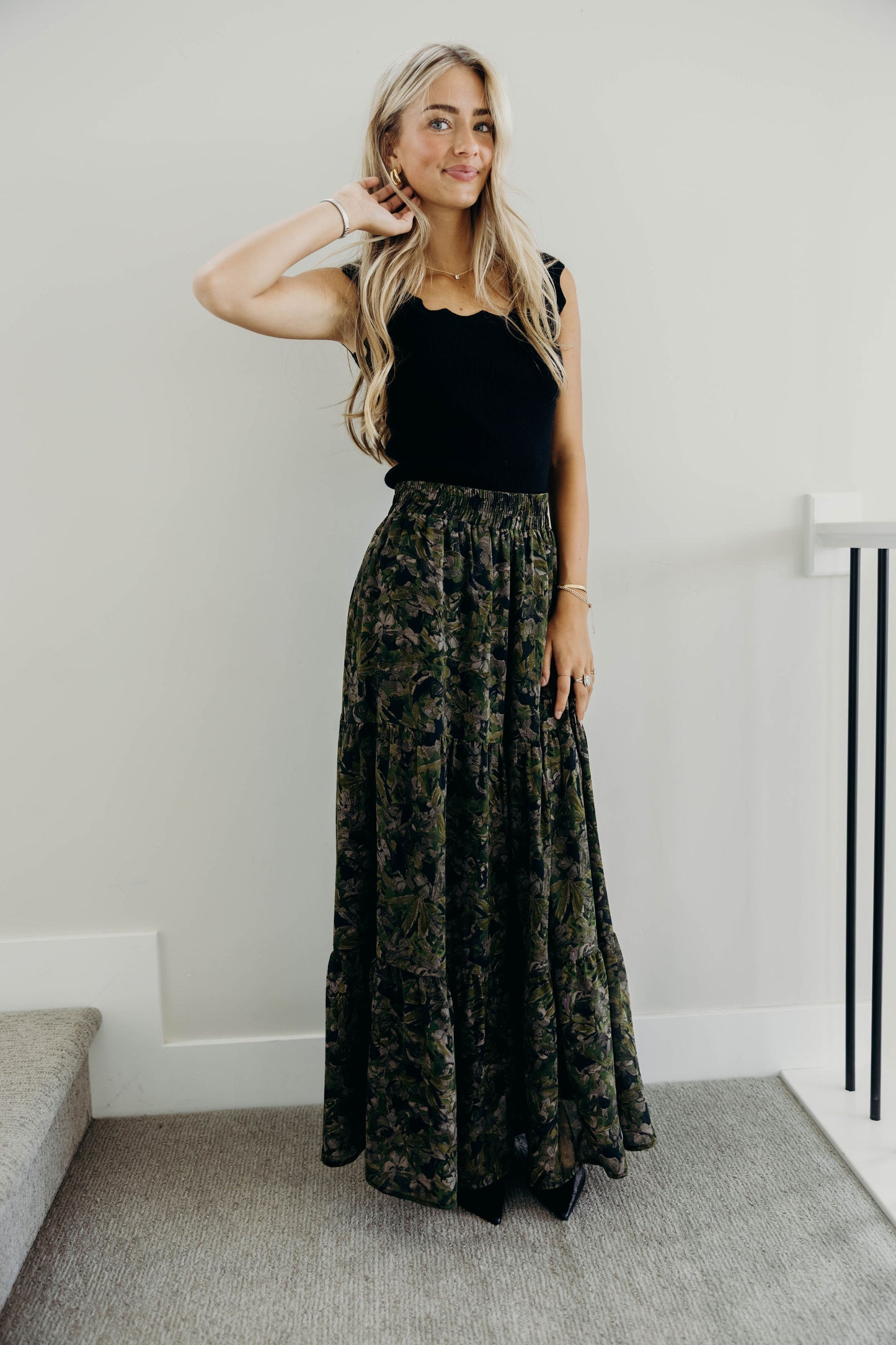 TIERED BOHO SKIRT IN HERITAGE IVY
