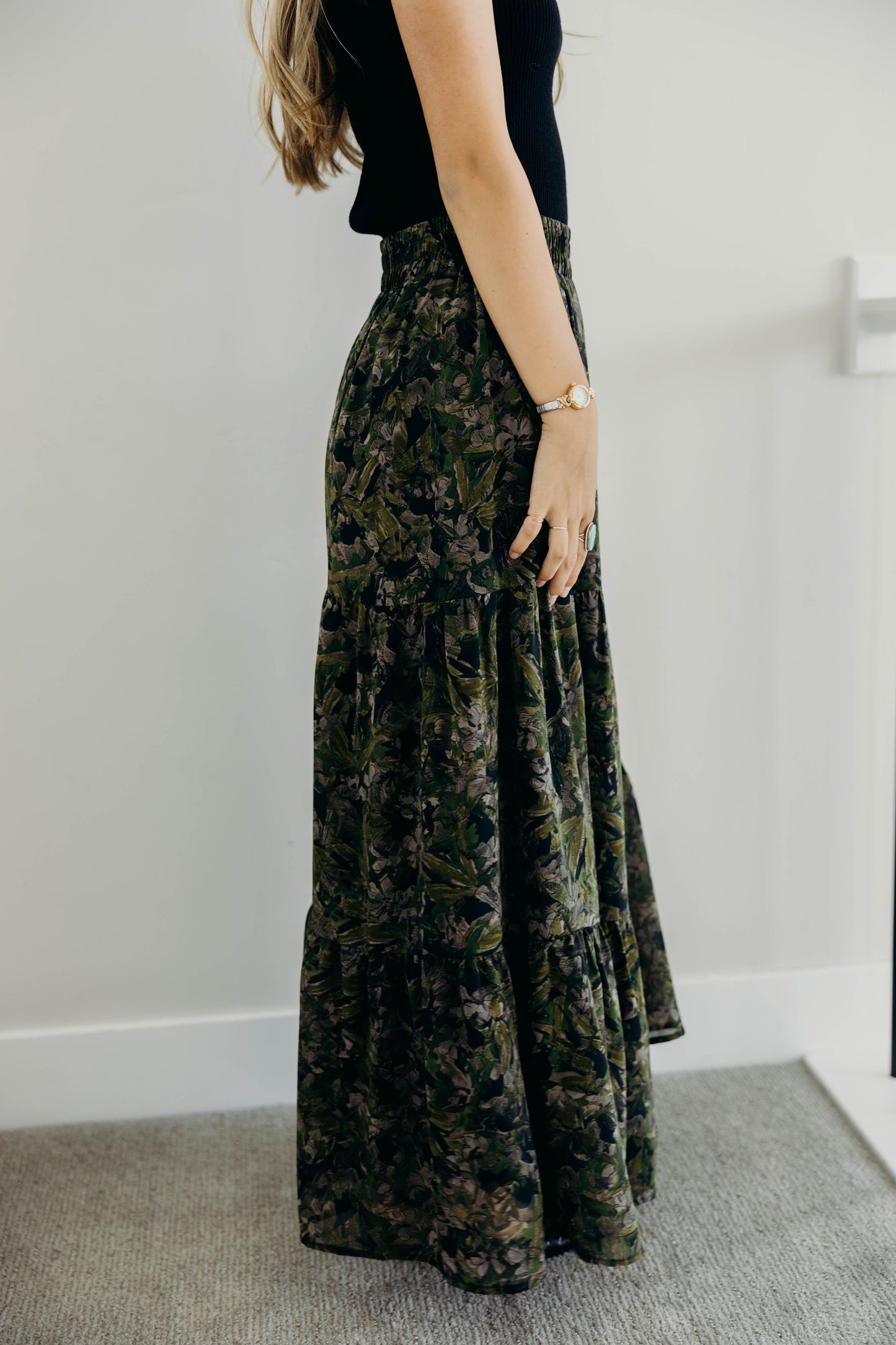 TIERED BOHO SKIRT IN HERITAGE IVY