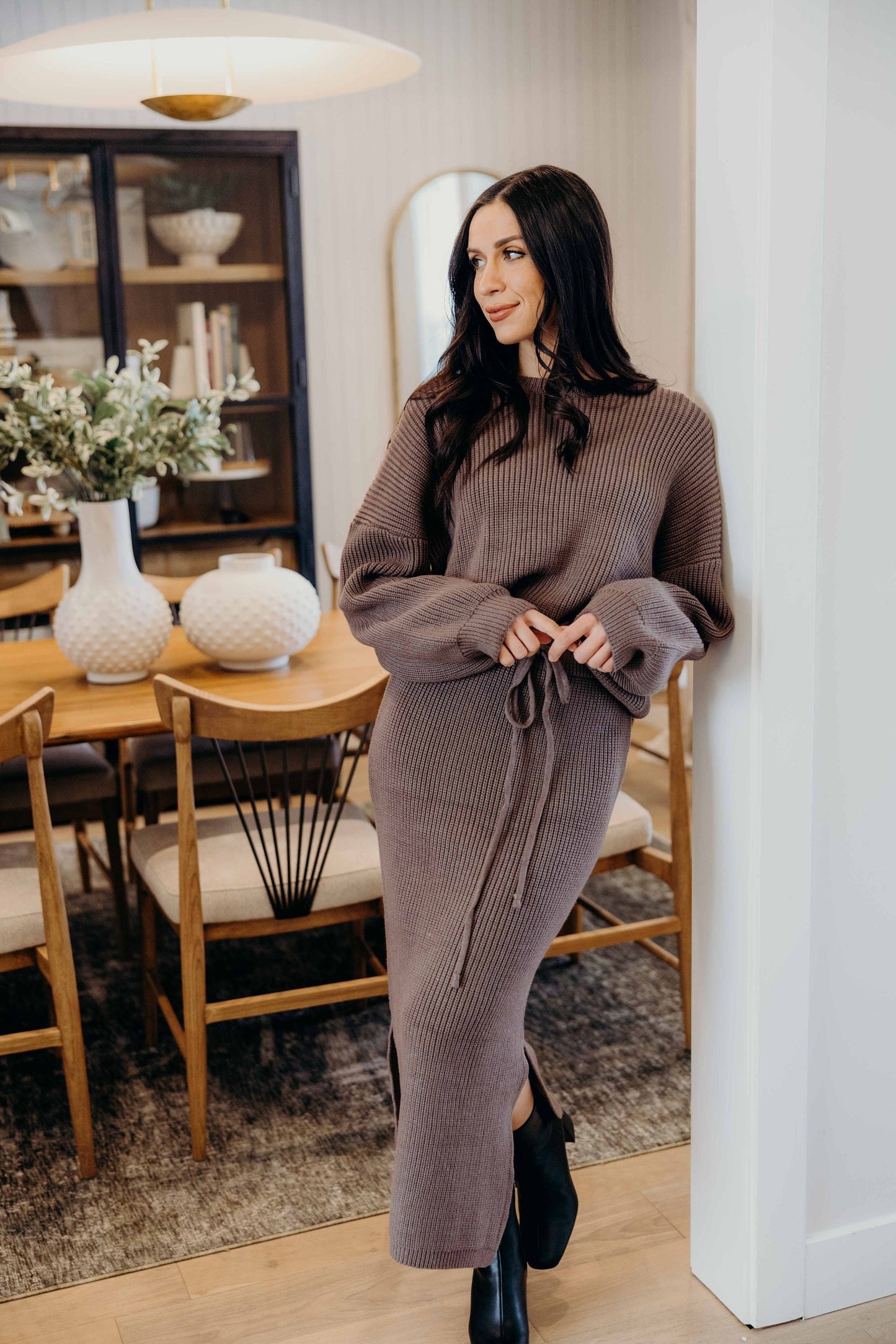 MIDI SWEATER SKIRT IN OAK