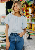TEXTURED GAUZE TOP IN MOONWASHED BLUE