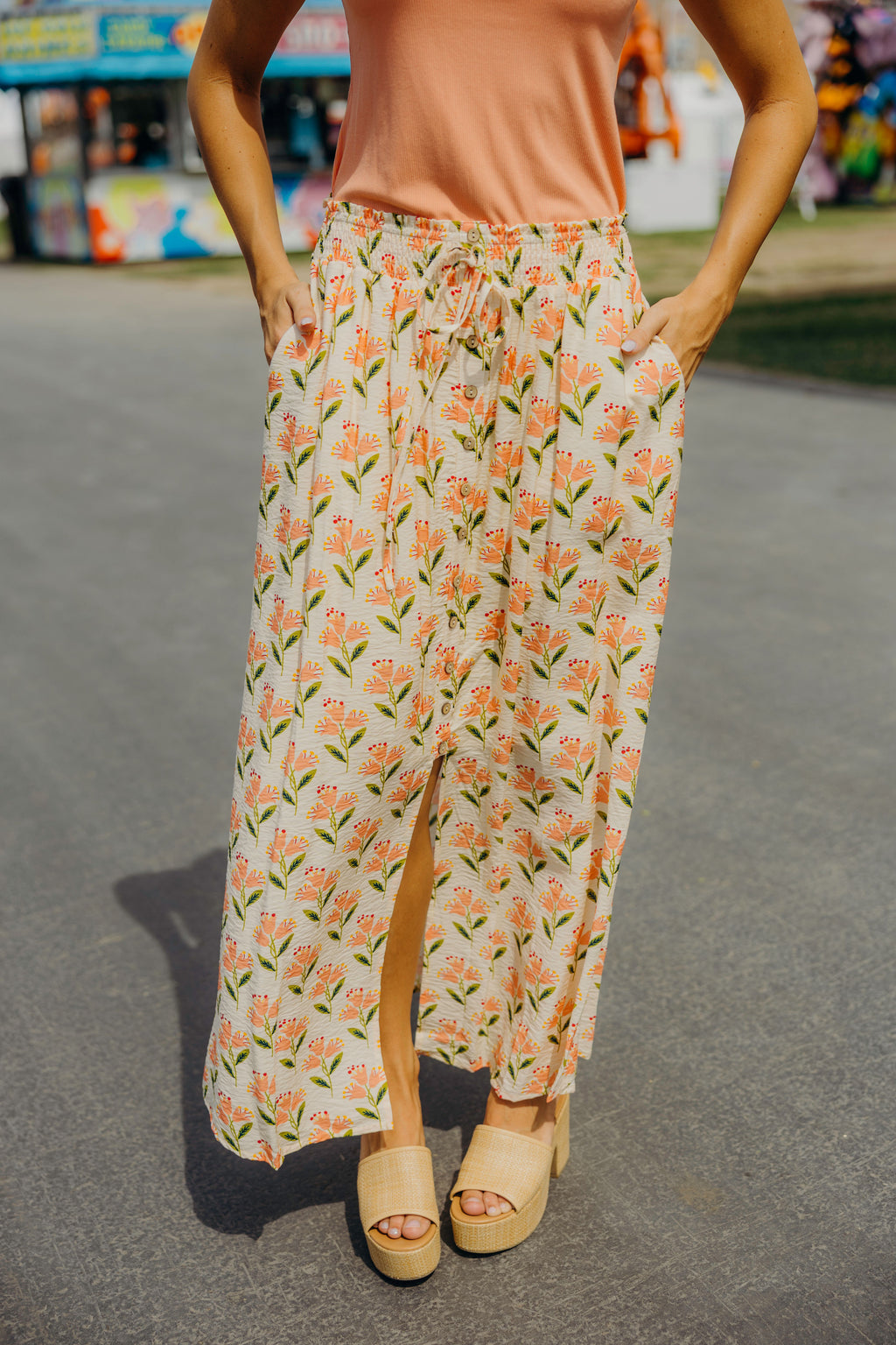 BUTTON FRONT SLIT MAXI IN WILD SPROUT