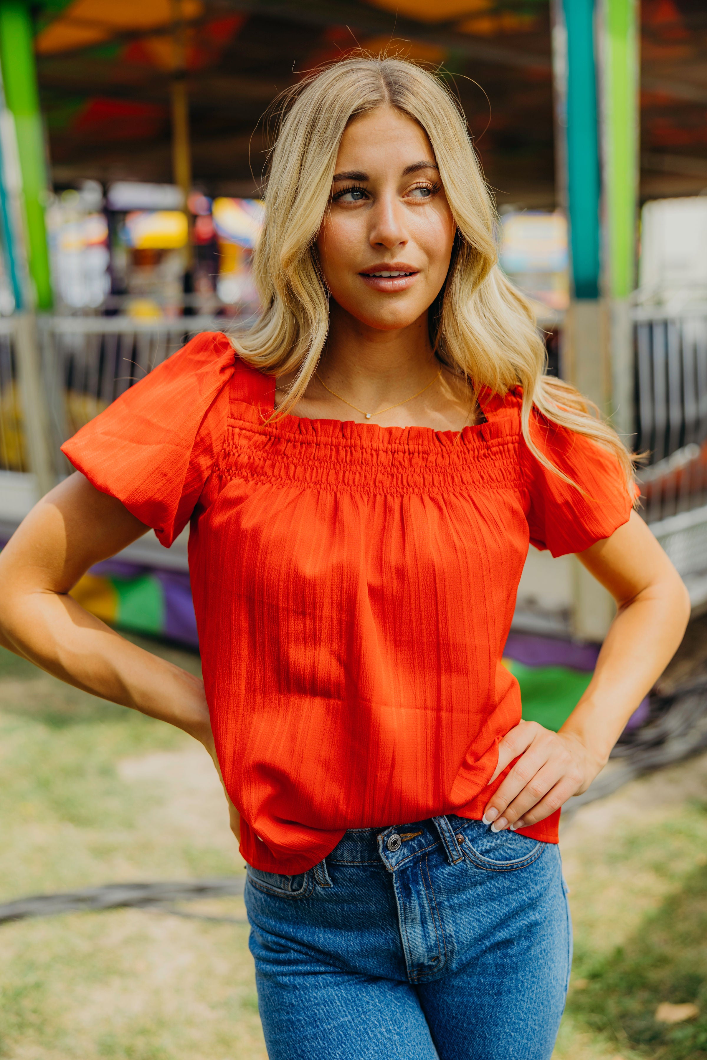 WOVEN CRINKLE TOP IN CHERRY RUSH