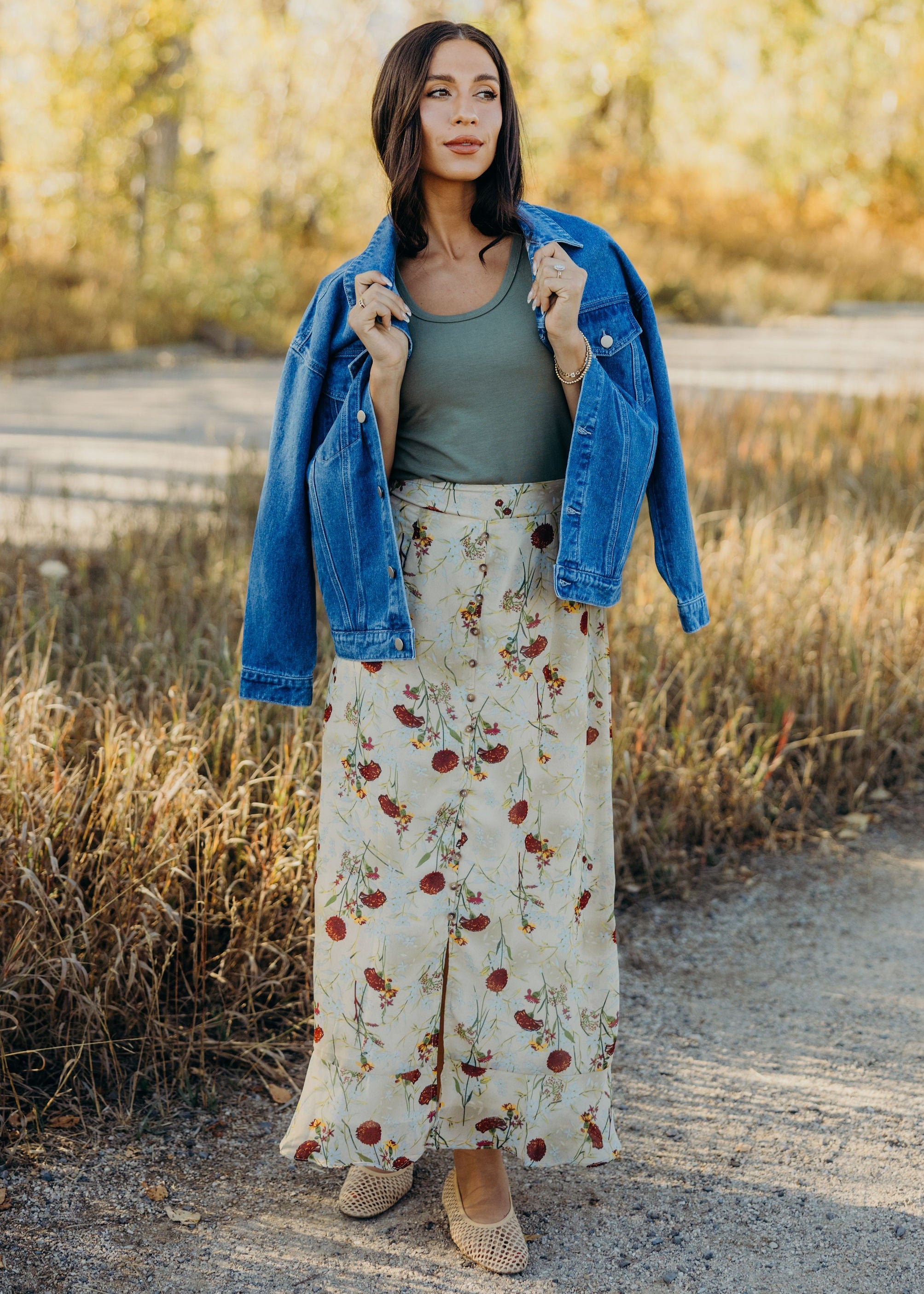 SLIT FRONT MAXI SKIRT IN WILD HONEY