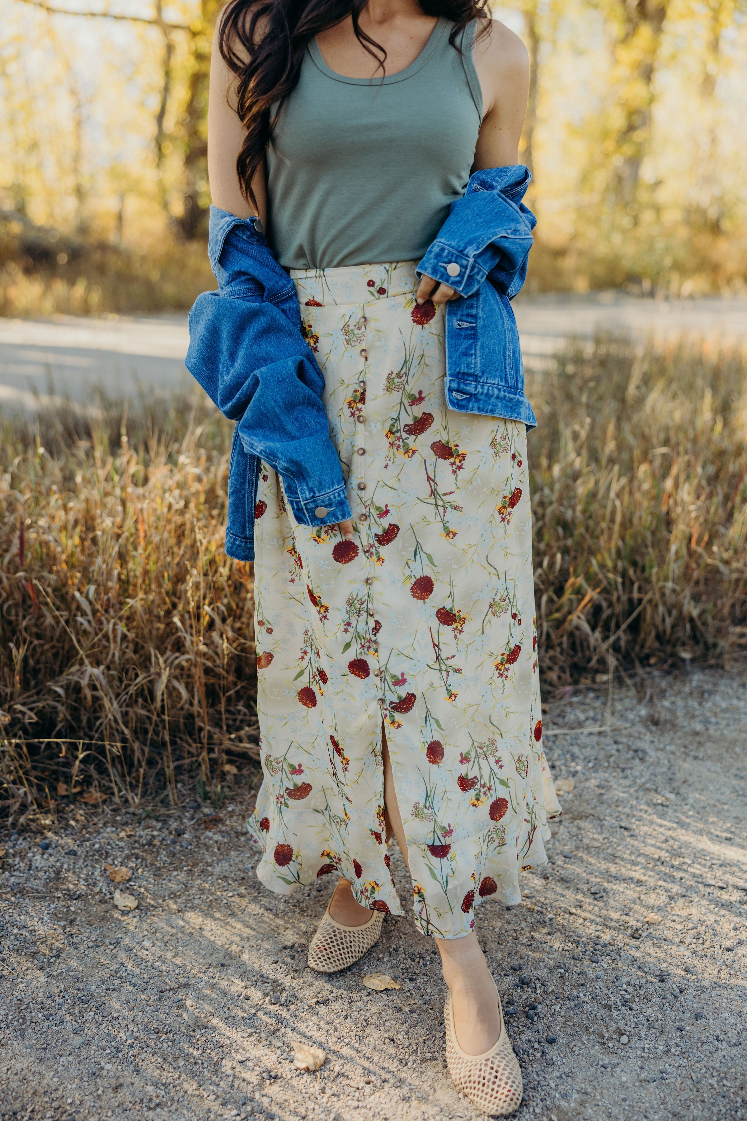 SLIT FRONT MAXI SKIRT IN WILD HONEY