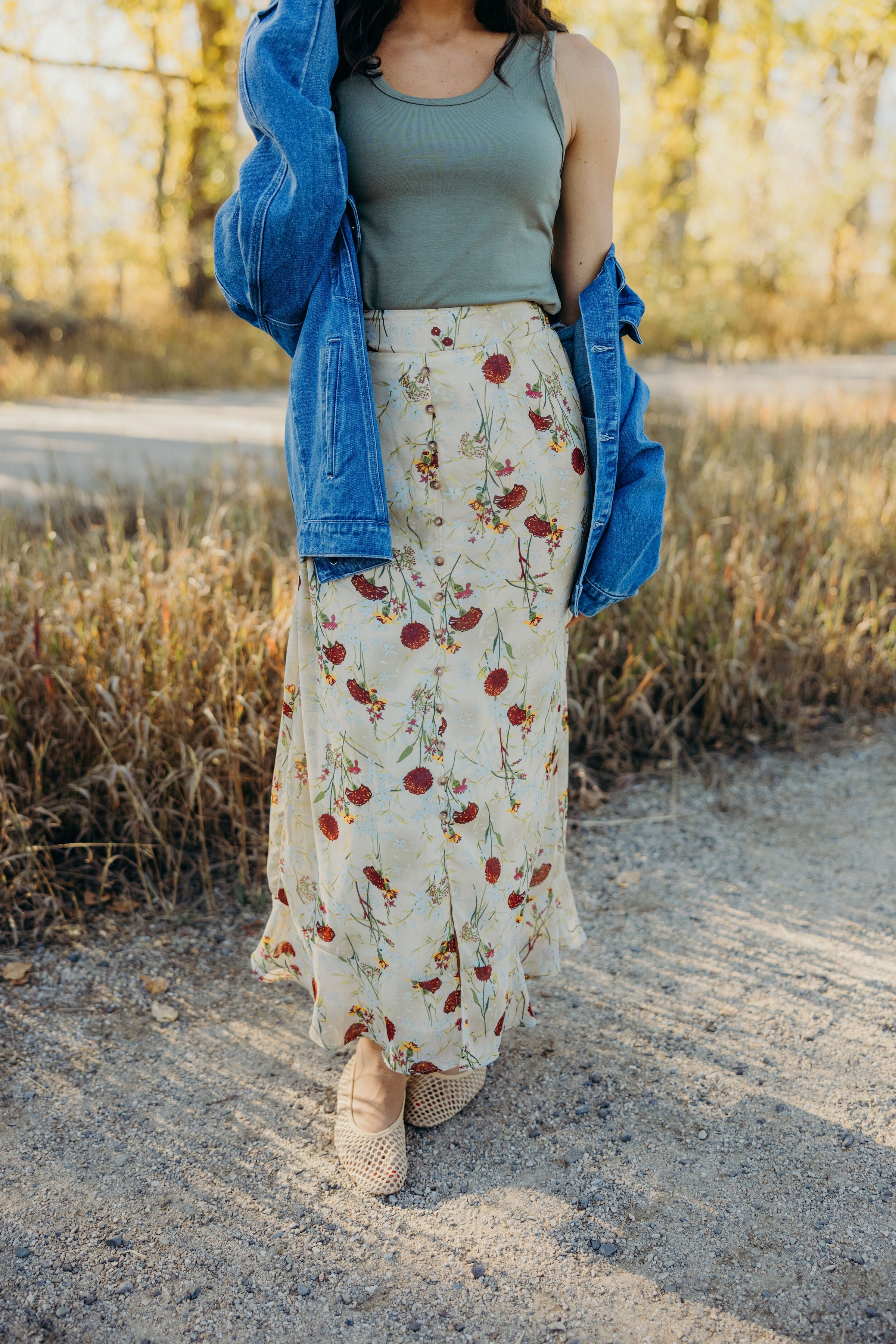 SLIT FRONT MAXI SKIRT IN WILD HONEY