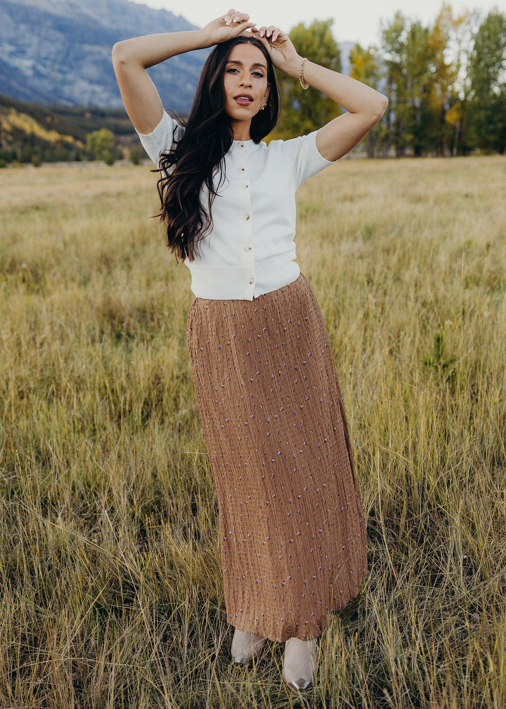 MAXI SLIP SKIRT IN COUNTRYSIDE BLOOM