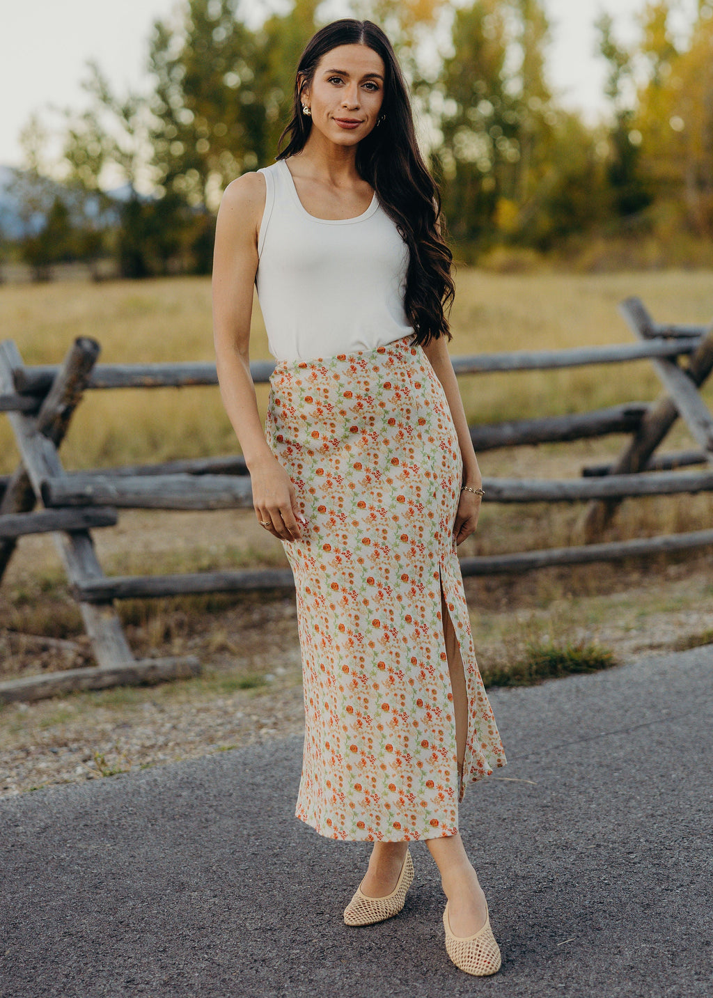BIAS MAXI SKIRT IN PEACHWOOD
