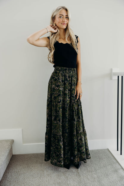 TIERED BOHO SKIRT IN HERITAGE IVY