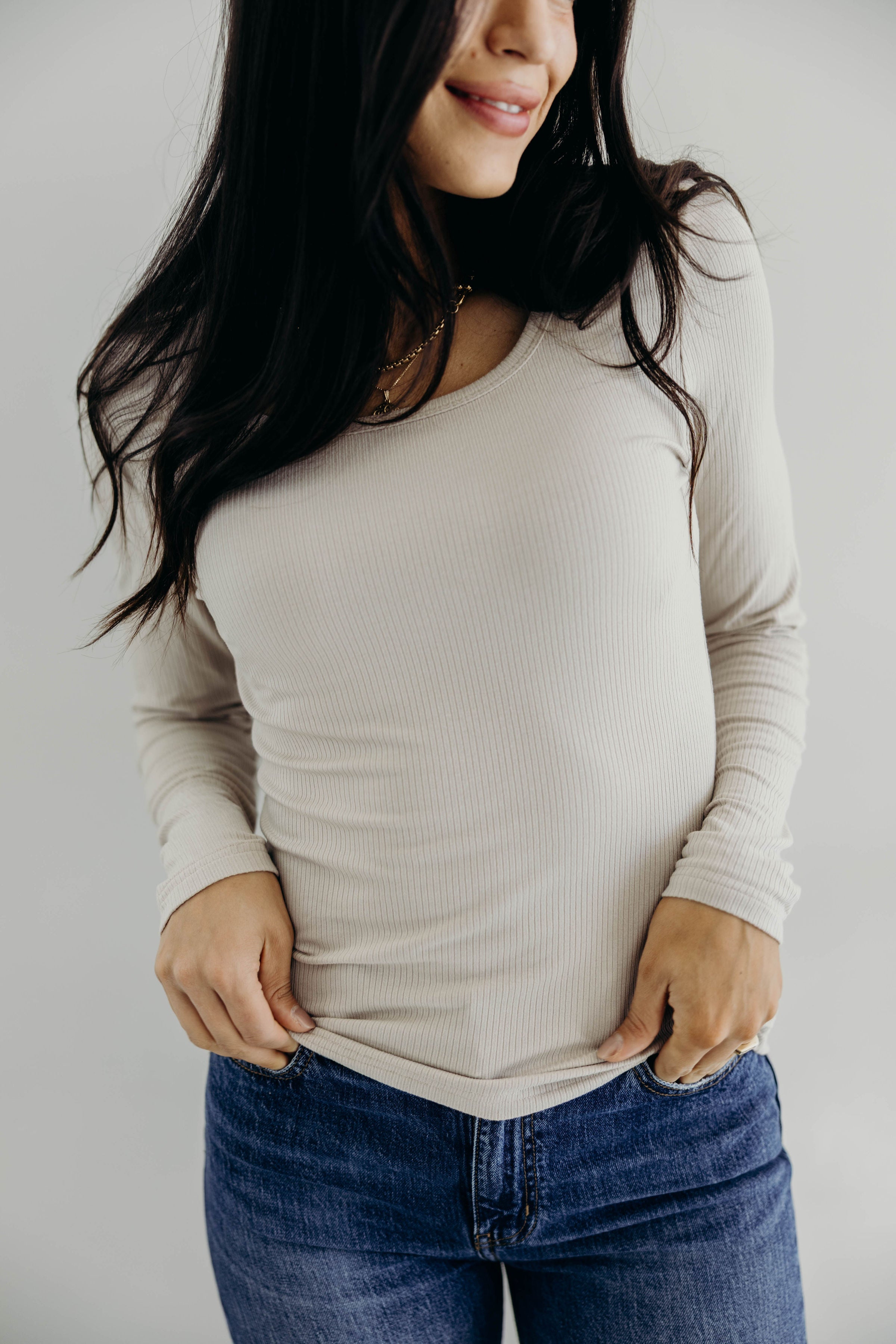 LONG SLEEVE SCOOP TEE IN SAND