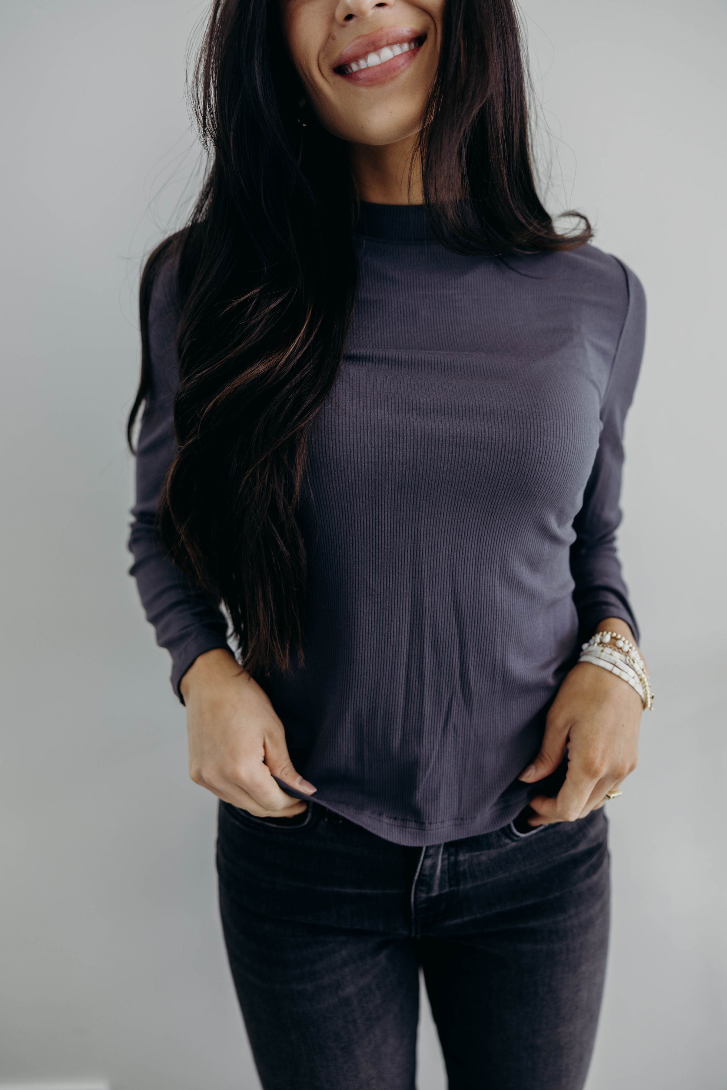 LONG SLEEVE MOCKNECK IN BLACK ONYX