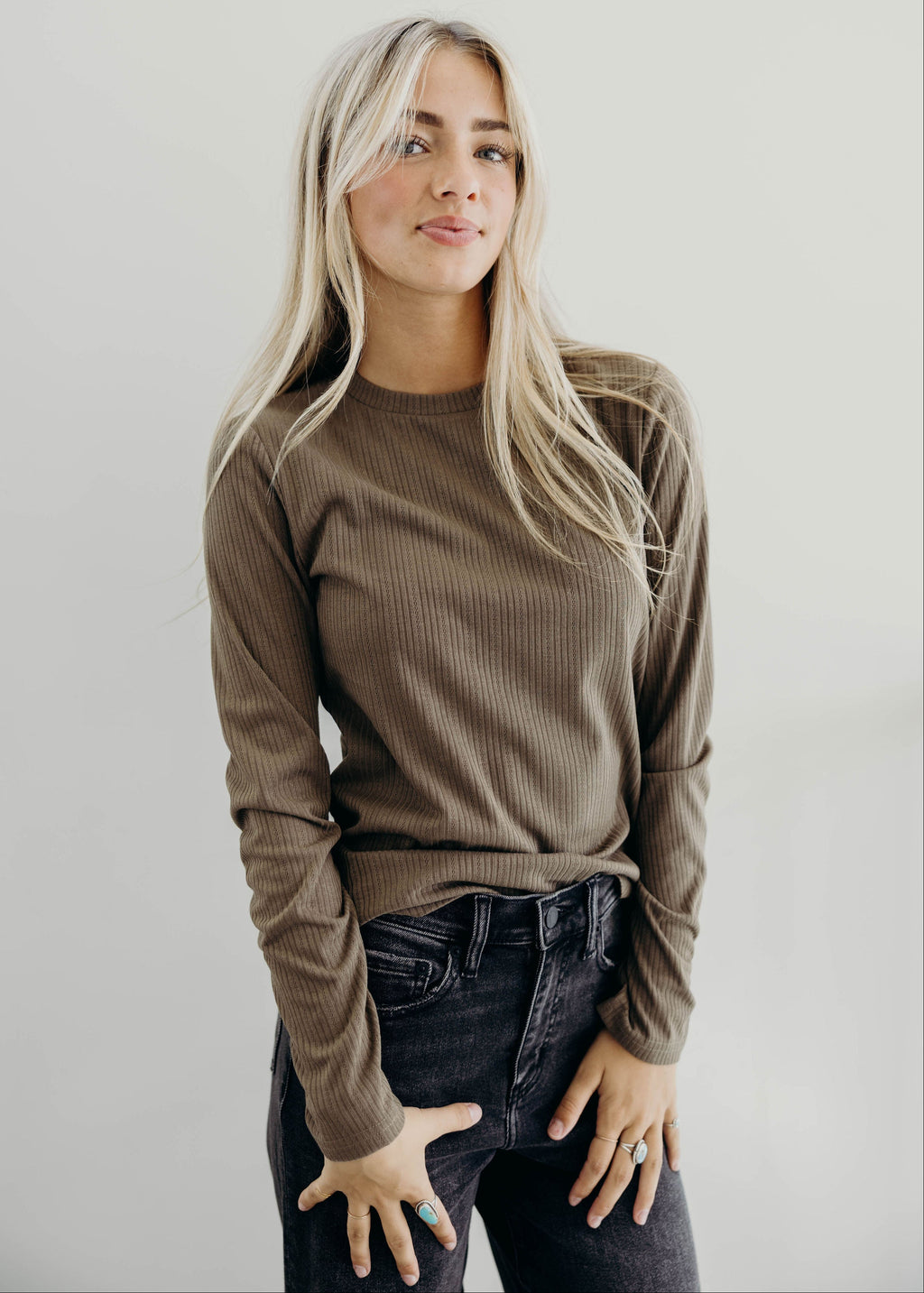 POINTELLE LONG SLEEVE TEE IN BRUSHED SAGE FINAL SALE