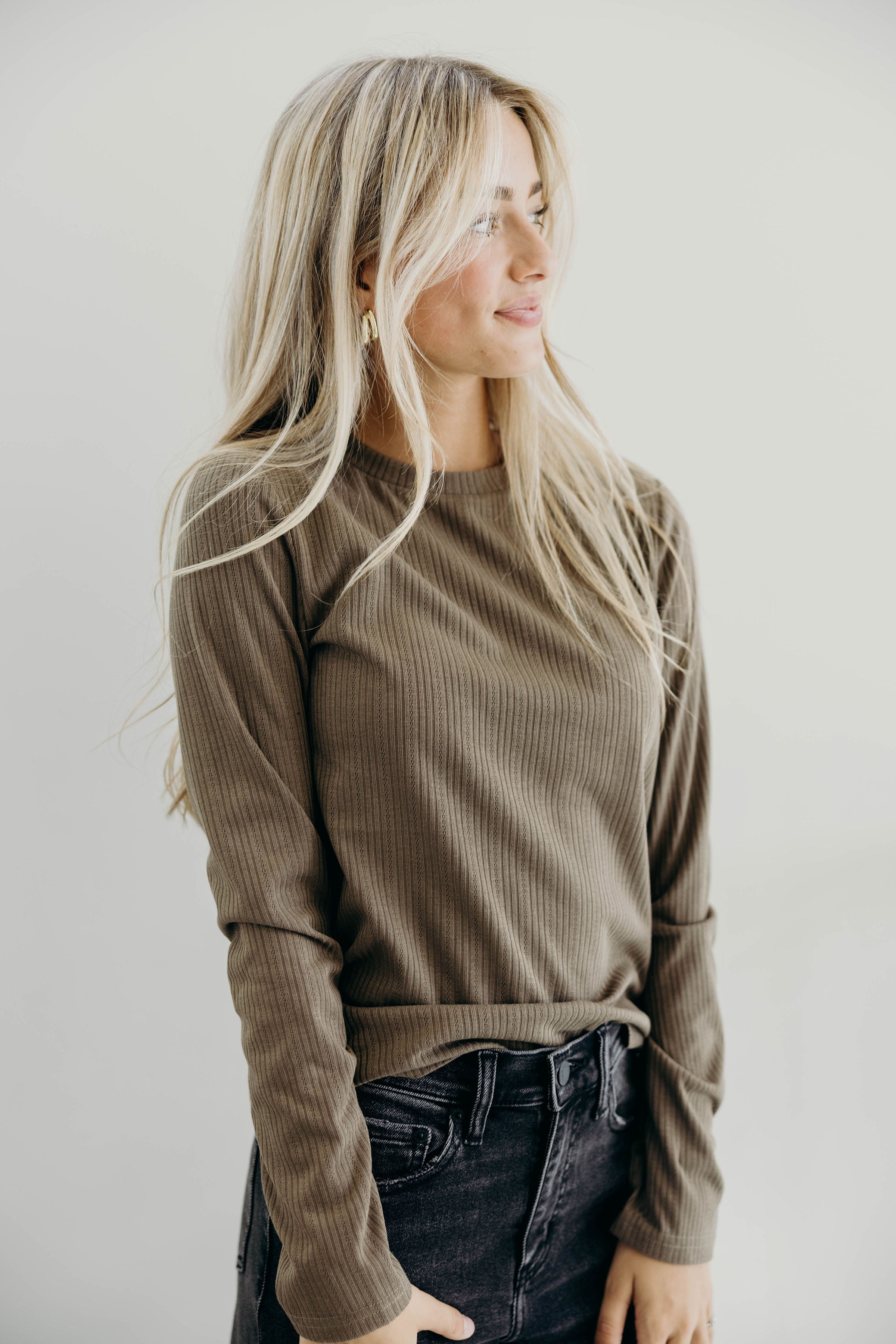 POINTELLE LONG SLEEVE TEE IN BRUSHED SAGE FINAL SALE