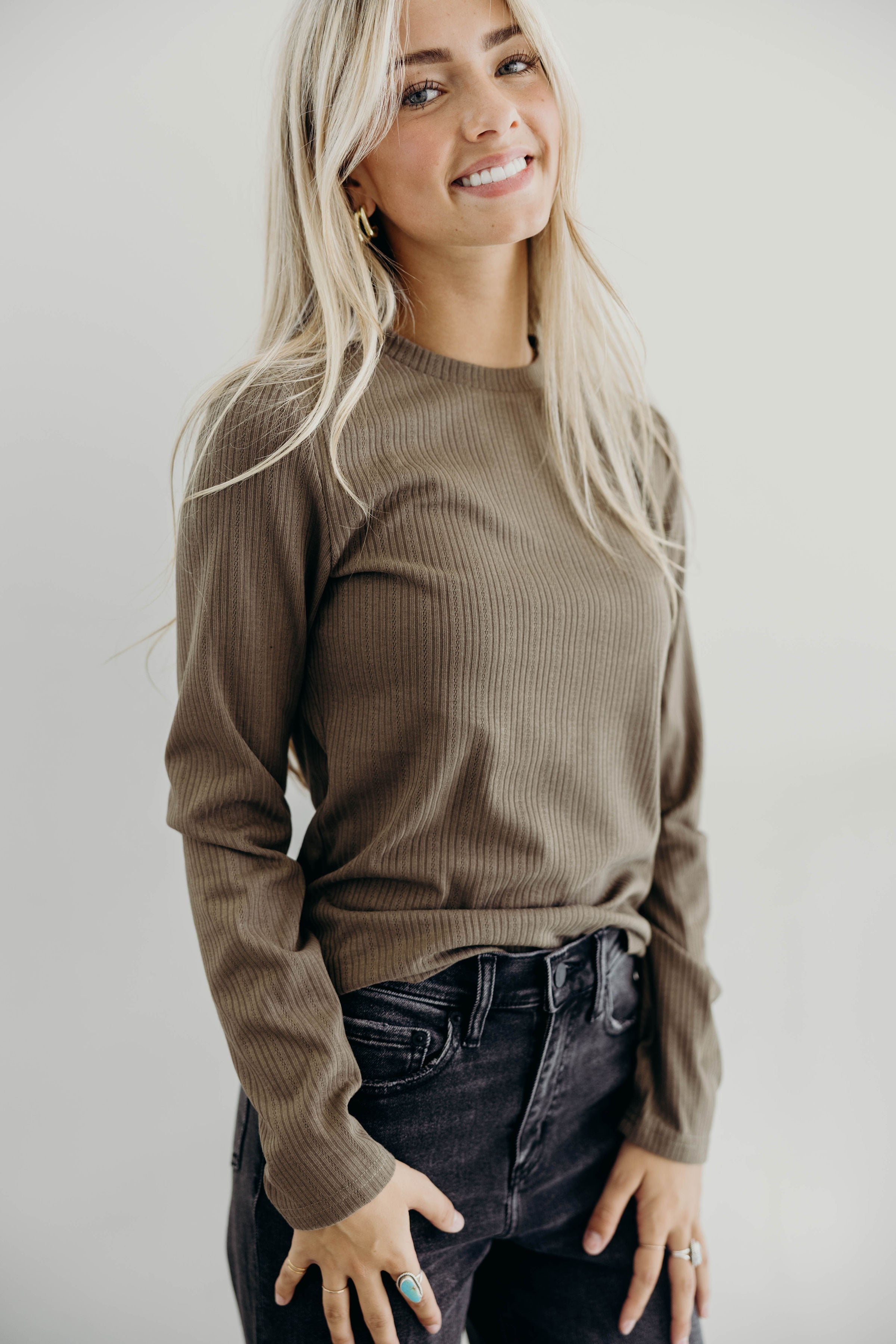 POINTELLE LONG SLEEVE TEE IN BRUSHED SAGE FINAL SALE