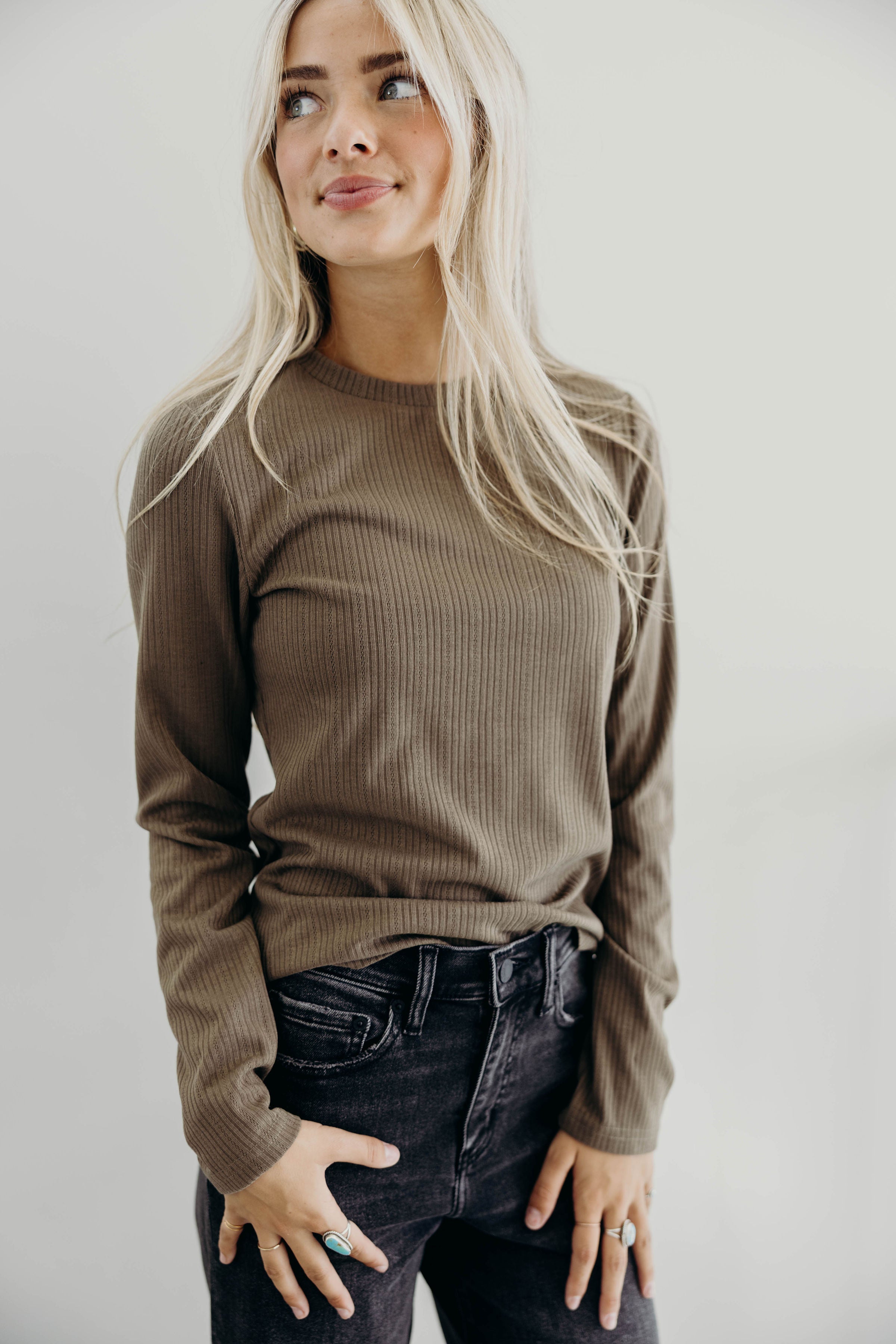 POINTELLE LONG SLEEVE TEE IN BRUSHED SAGE FINAL SALE