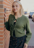 BOW FRONT CROP SWEATER IN CACTUS