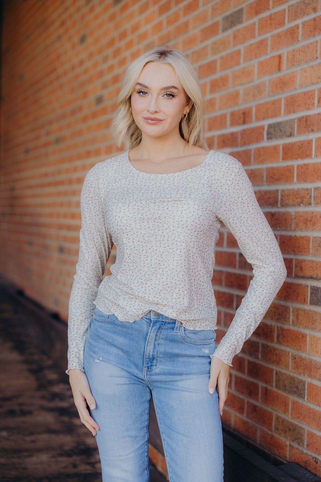 LONG SLEEVE RIBBED TEE IN WILD OAT