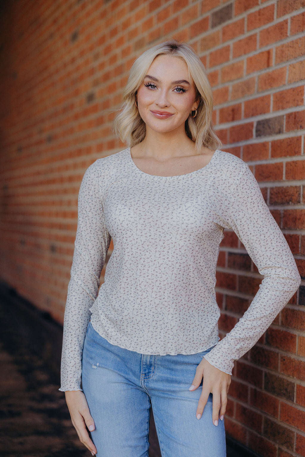 LONG SLEEVE RIBBED TEE IN WILD OAT