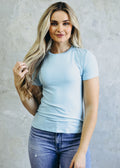SHORT SLEEVE RIBBED TEE IN LIGHT BLUE FINAL SALE