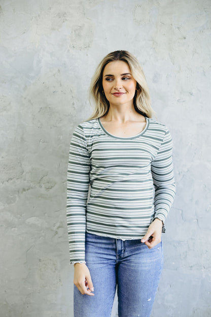 LONG SLEEVE STRIPED TEE IN OLIVE FINAL SALE