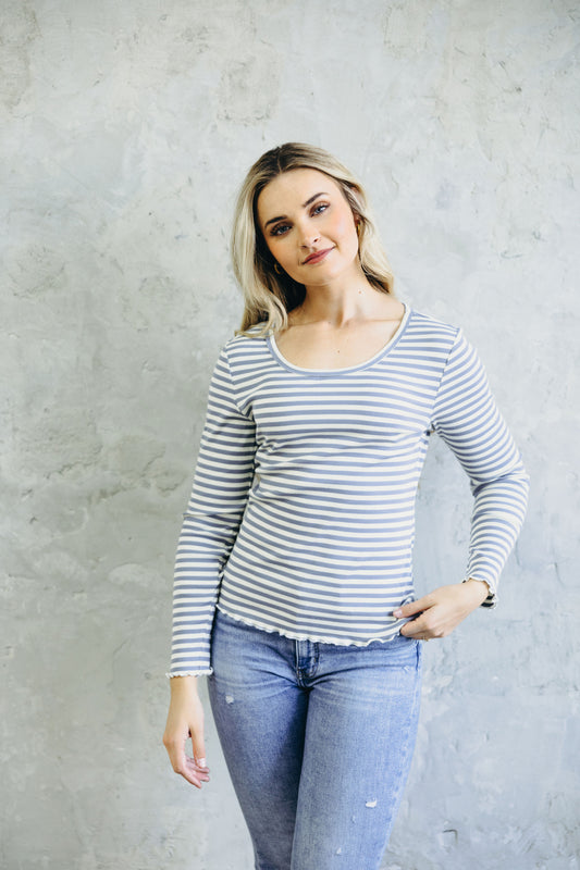 LONG SLEEVE RIBBED TEE IN CORNFLOWER BLUE FINAL SALESTRIPE