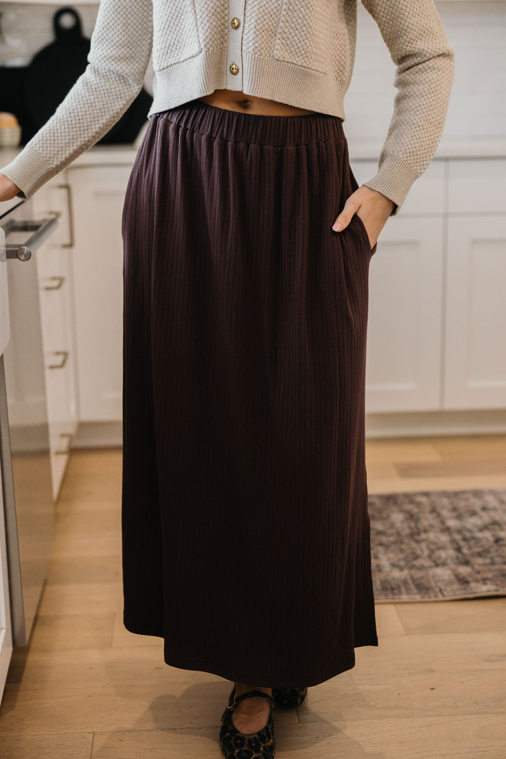 WREN RIBBED SKIRT IN MOCHA PLUM