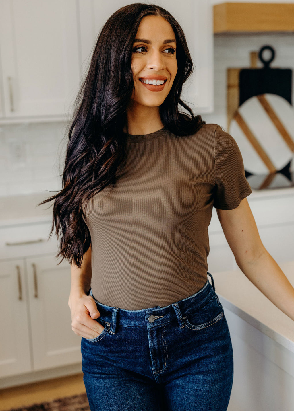 SHORT SLEEVE RIBBED TEE IN LAUREL OAK FINAL SALE