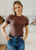 SHORT SLEEVE RIBBED TEE IN RUSTIC BROWN FINAL SALE