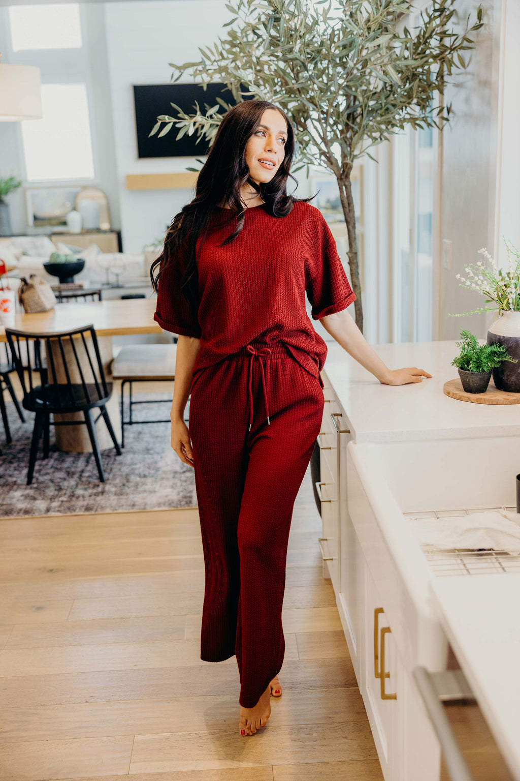 TEXTURED KNIT PANT IN CRANAPPLE FINAL SALE