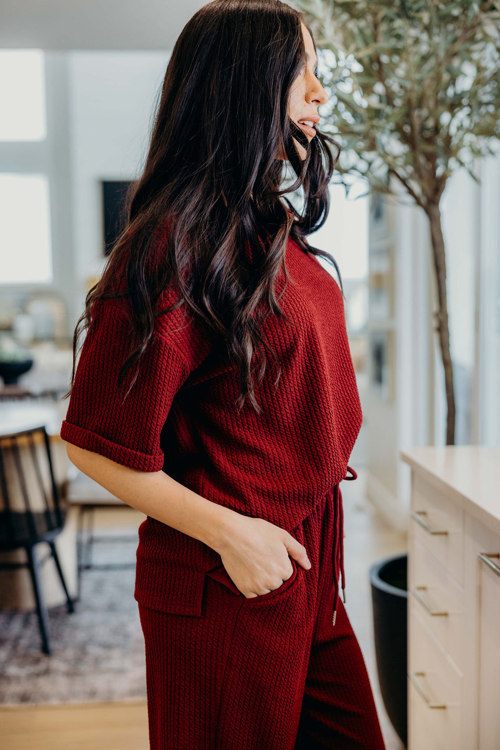 TEXTURED KNIT PANT IN CRANAPPLE FINAL SALE