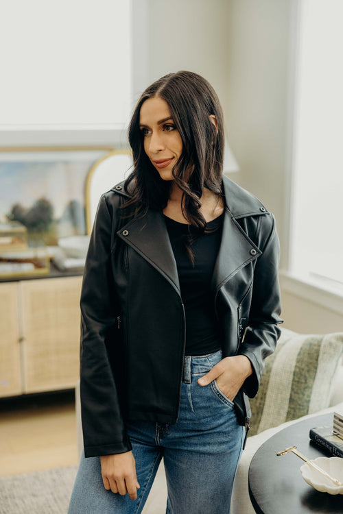FAUX LEATHER JACKET IN BLACK FINAL SALE