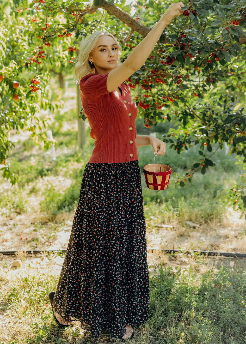 MAXI SKIRT IN CHERRY PUNCH