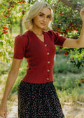 SHORT SLEEVE CARDIGAN IN RED BUD