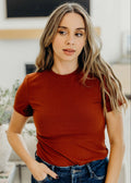 SHORT SLEEVE RIBBED TEE IN SMOKED PAPRIKA FINAL SALE