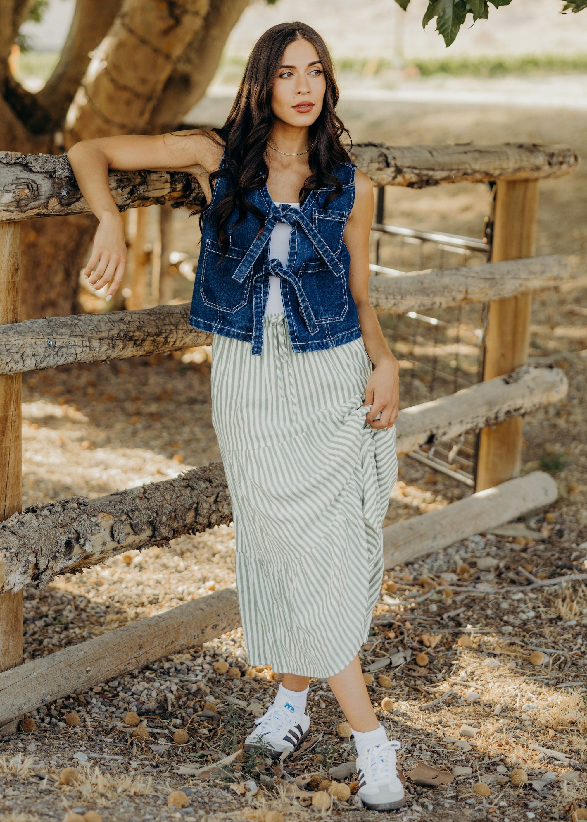 TIERED FULL SKIRT IN GREEN RIBBON