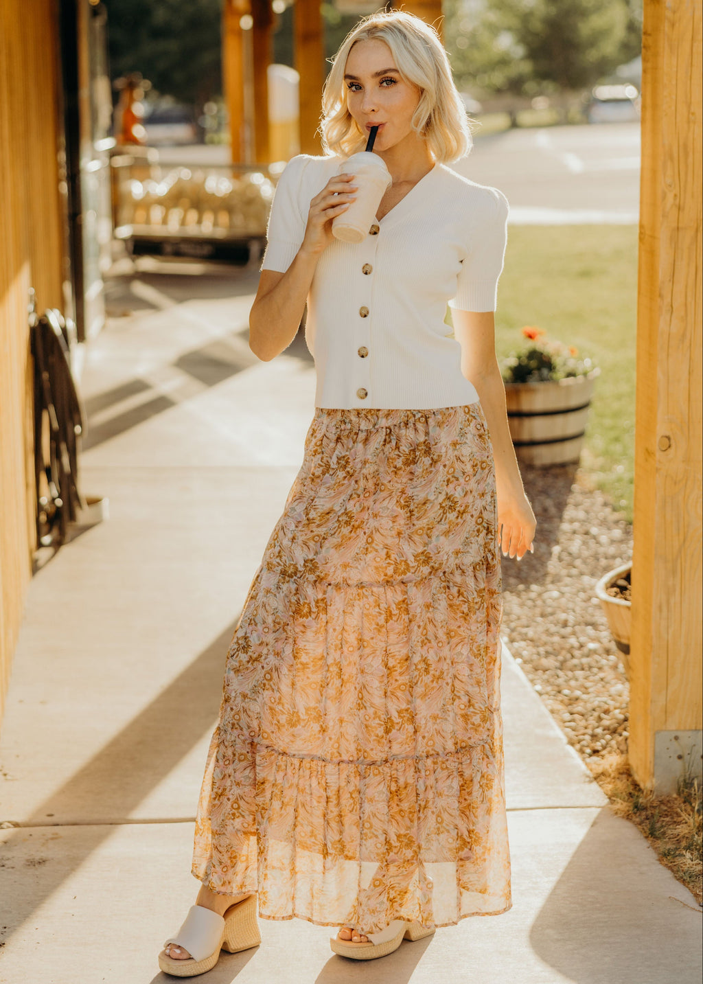 TIERED BOHO SKIRT IN SHERBET PINK FINAL SALE