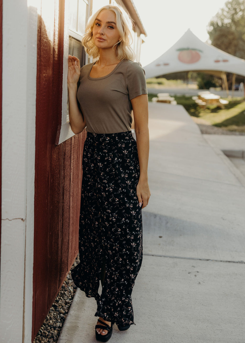 SLIT FRONT MAXI IN APRICOT BURST FINAL SALE