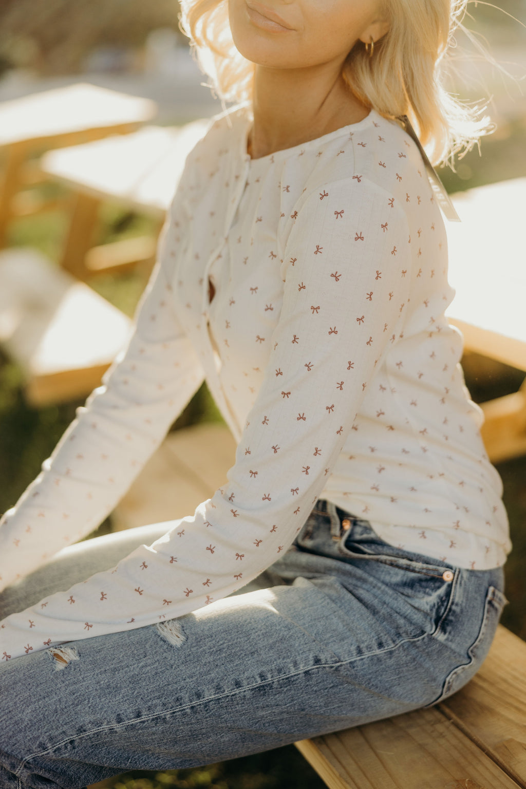 POINTELLE BUTTON CARDIGAN IN MAUVE BOWS