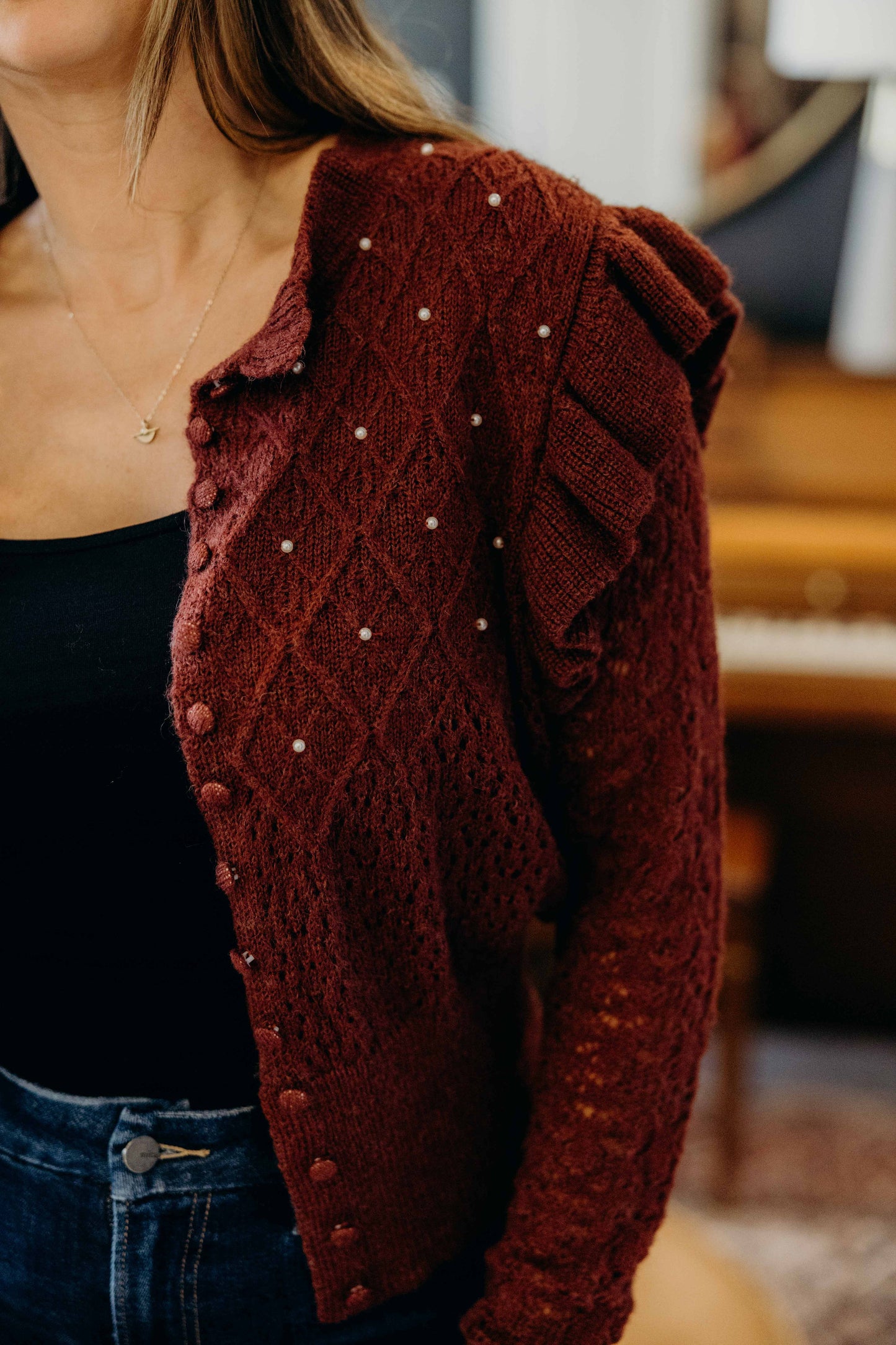 CROCHET CARDIGAN IN BORDEAUX