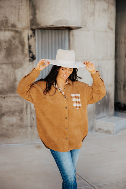 PLAID POCKET SHIRT JACKET IN CAMEL