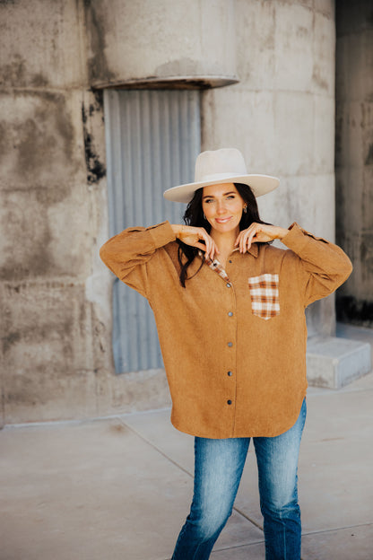 PLAID POCKET SHIRT JACKET IN CAMEL