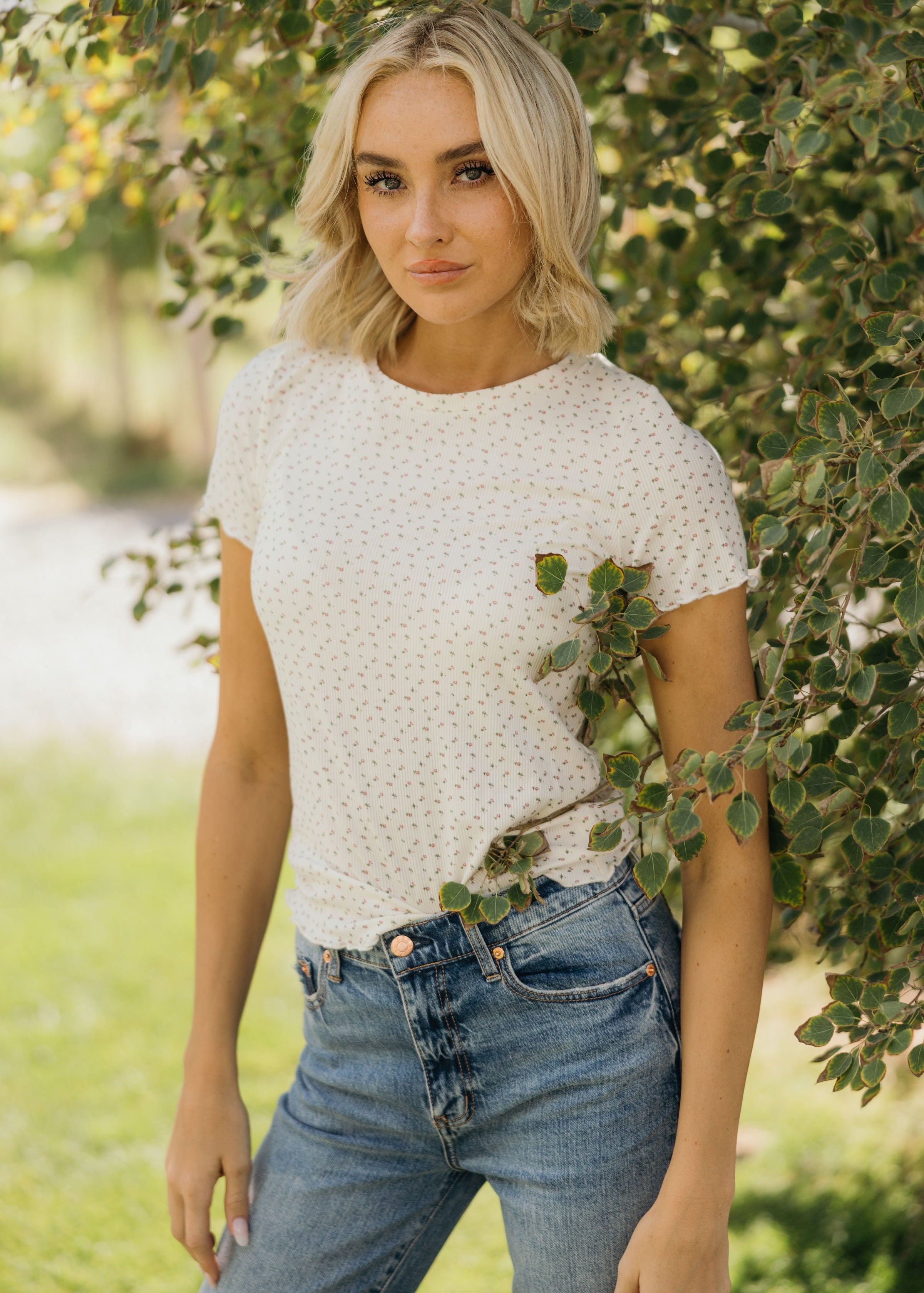 LETTUCE EDGE TEE IN MICRO DITSY