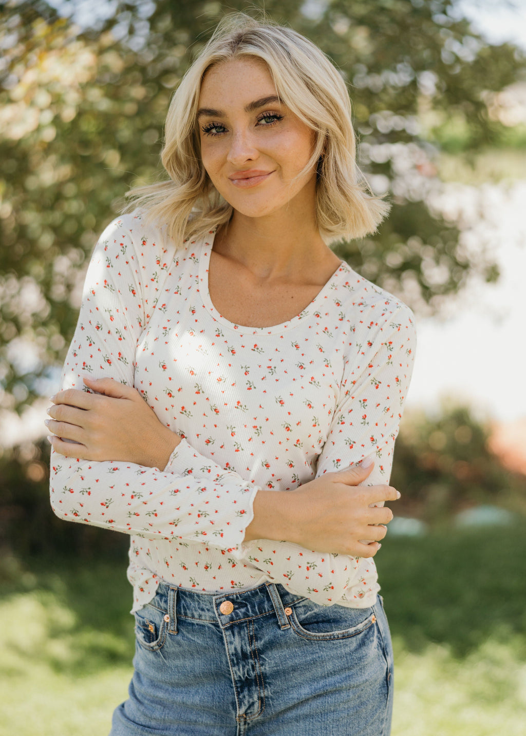 LONG SLEEVE RIBBED TEE IN DELICATE BUD FINAL SALE