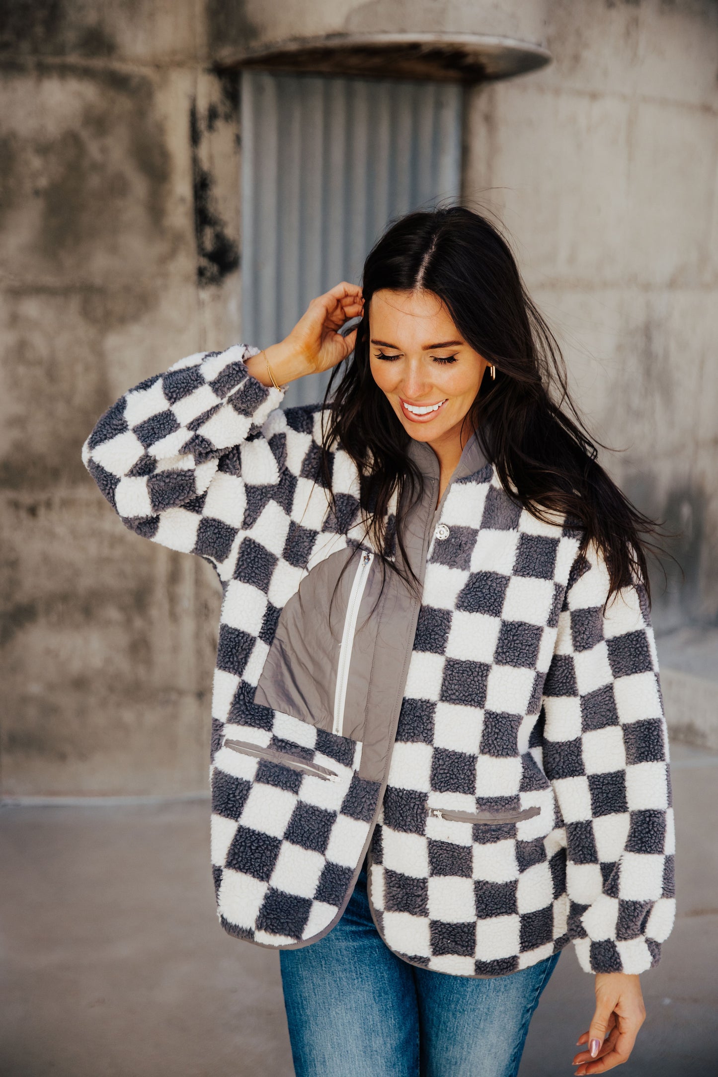 CHECKERED JACKET IN CHARCOAL