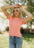 SHORT SLEEVE RIBBED TEE IN WILD ROSE FINAL SALE