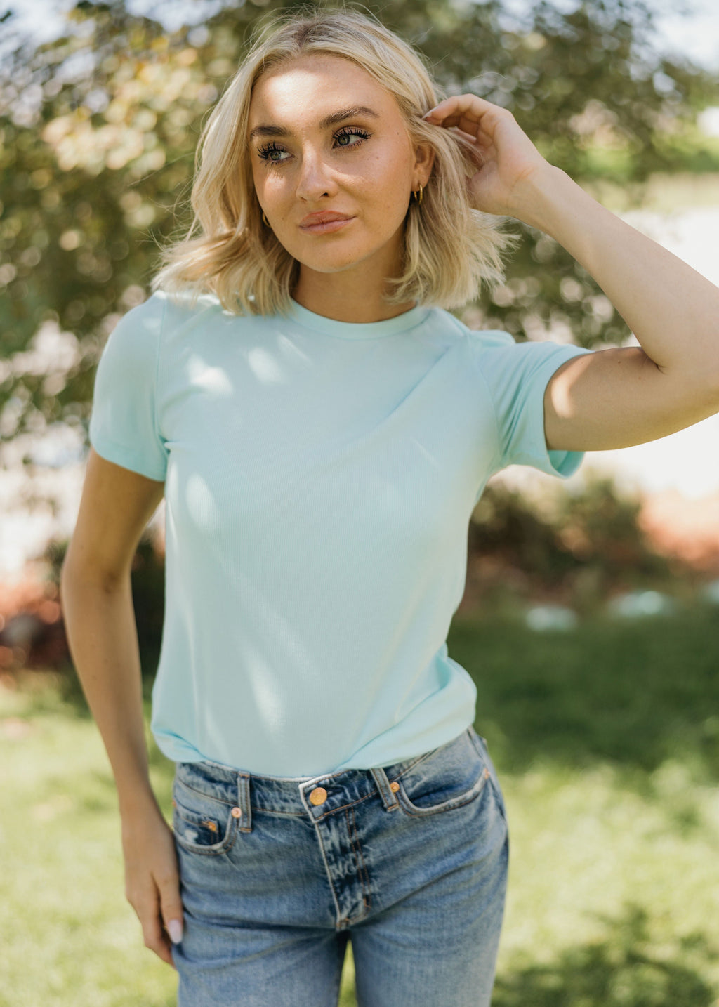 SHORT SLEEVE RIBBED TEE IN TROPICAL BREEZE FINAL SALE