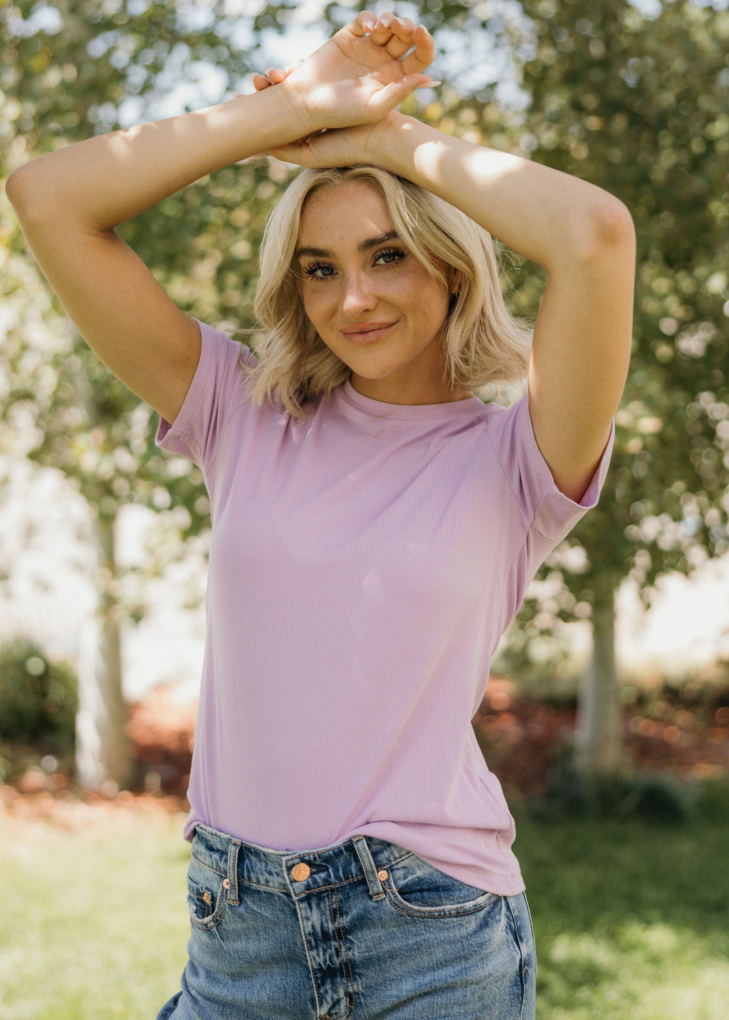 SHORT SLEEVE RIBBED TEE IN HYDRANGEA FINAL SALE