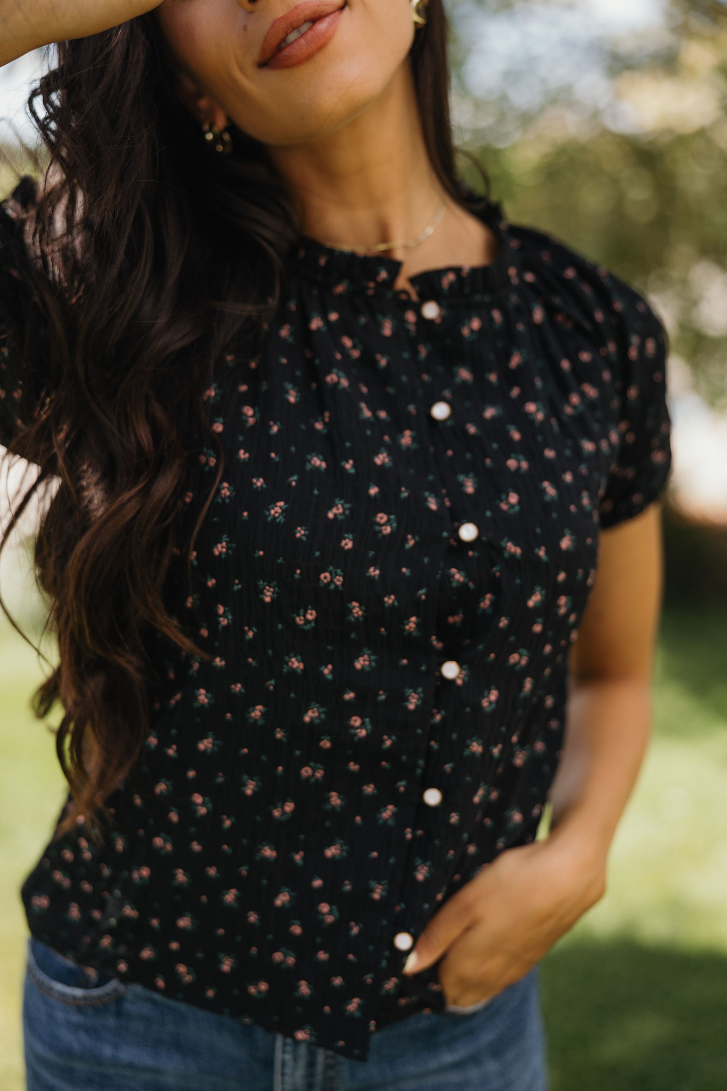 ROMANTIC RUFFLE BLOUSE IN BLACKBERRY PETAL