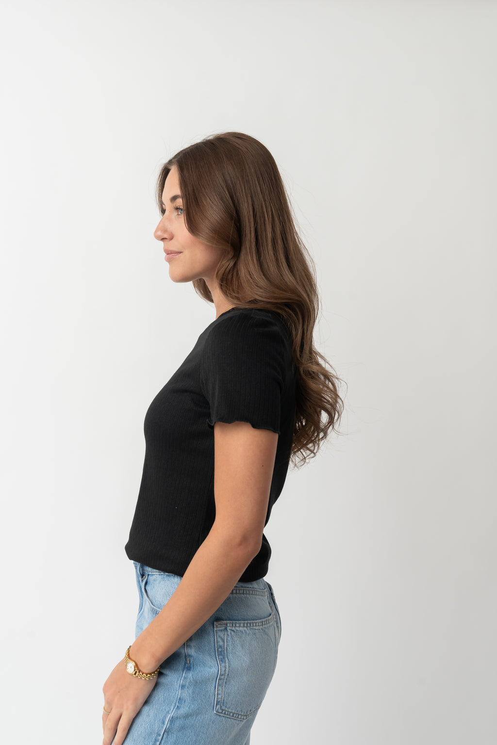 LETTUCE EDGE POINTELLE TEE IN BLACK