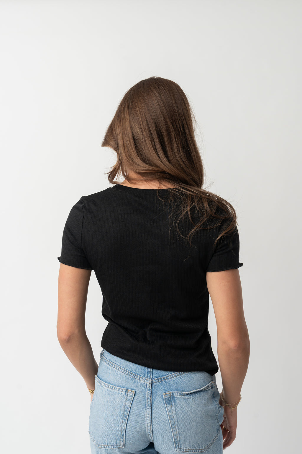 LETTUCE EDGE POINTELLE TEE IN BLACK