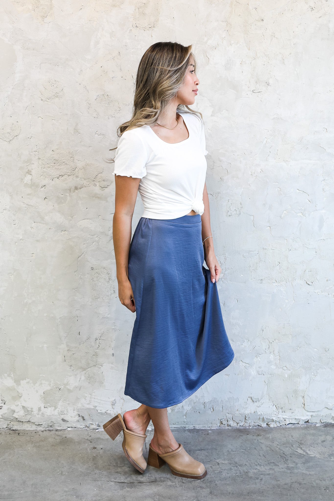 SILK MIDI SKIRT IN HERITAGE BLUE FINAL SALE